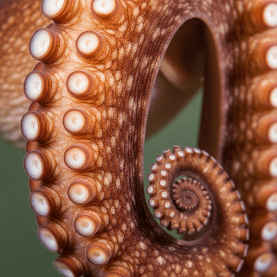 Naturalistic close-up photograph of a single arm of a Maori Octopus, focusing on the suckers, skin texture, and coloration details