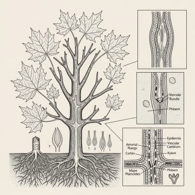 Detailed botanical illustration of the internal structure of a Maple