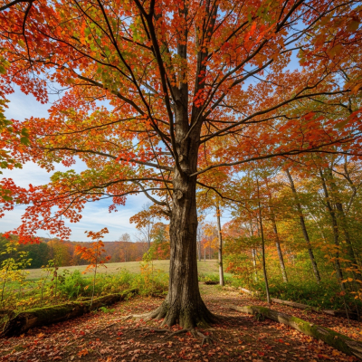 A realistic depiction of a mature Maple (trees) in its typical natural environment