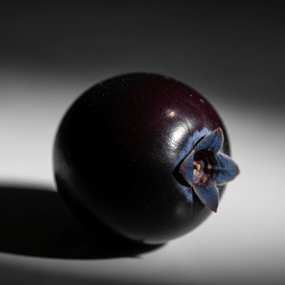 An editorial-quality hero shot of a single Maqui Berry from the taxonomy berries.