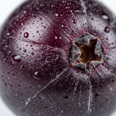 A detailed macro close-up of the surface texture of a fresh Maqui Berry
