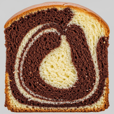 Detailed cross-sectional view of a sliced Marble Cake (cake), showing internal layers, textures, and ingredients