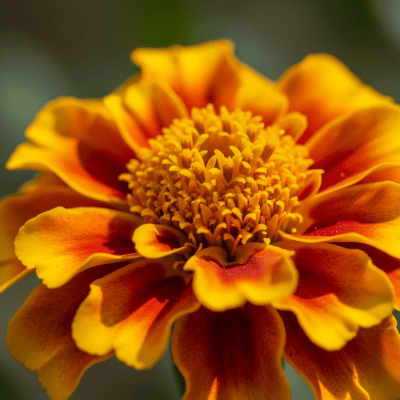 Detailed macro image of a Marigold (flowers), focusing on the intricate structure of petals, stamens, and pistil