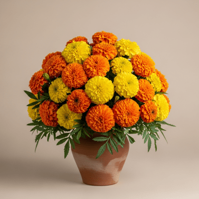 Image of a Marigold (flowers) arranged in a traditional bouquet or floral arrangement