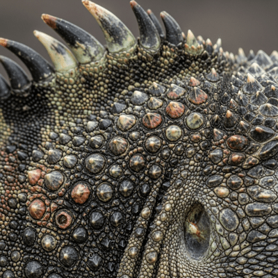 Macro close-up image of the skin texture and scale pattern of a Marine Iguana, part of the taxonomy lizards