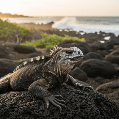 Detailed image of a Marine Iguana (lizards) in its natural habitat