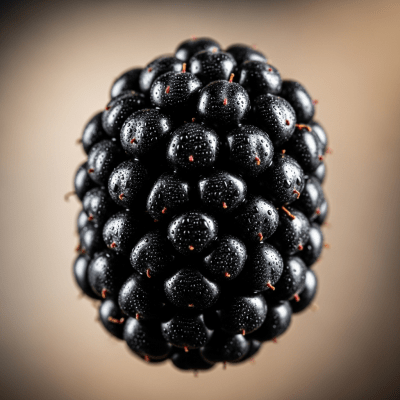 An editorial-quality hero shot of a single Marionberry from the taxonomy berries.