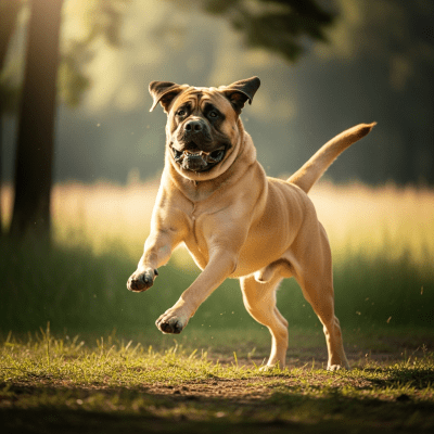 Full body action shot of a Mastiff