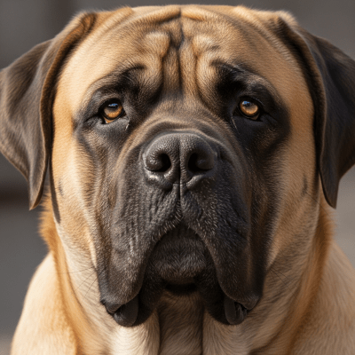 Close-up photograph of the face of a Mastiff