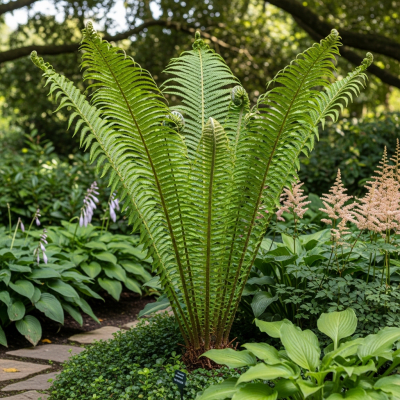 Image depicting a Matteuccia struthiopteris as traditionally used by humans, such as in ornamental garden settings, floral arrangements, or as part of indigenous cultural practices