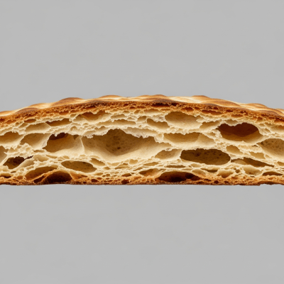 A close-up image of the interior of a sliced Matzo