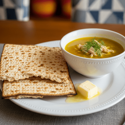 Photograph of Matzo, shown being served or eaten as part of a meal