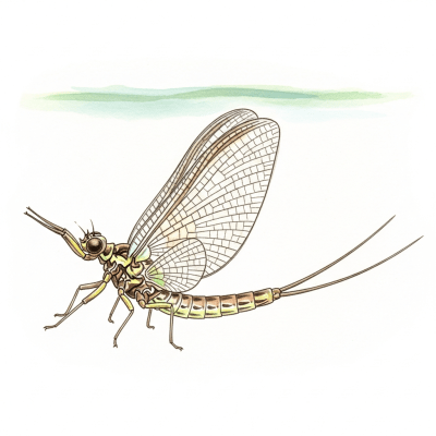 Artistic depiction of a single Mayfly, belonging to the taxonomy insects