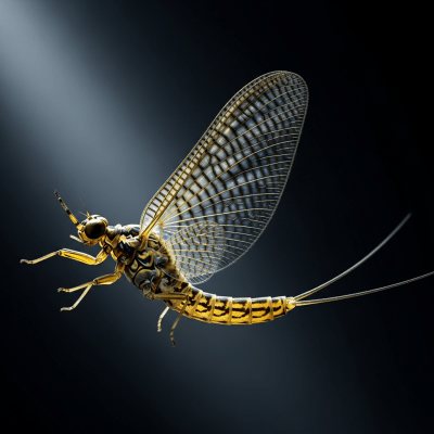 Striking editorial-style portrait of a single Mayfly, from the taxonomy insects.