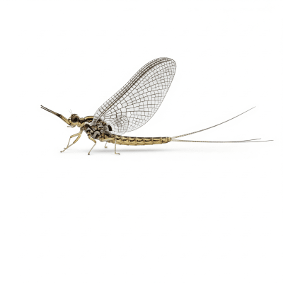 High quality studio photograph of a single Mayfly, belonging to the taxonomy insects