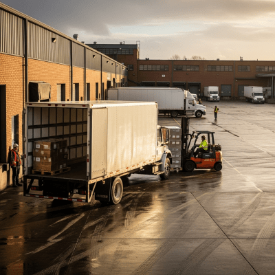 Photorealistic image of a Medium-Duty Truck (trucks) in its typical working environment