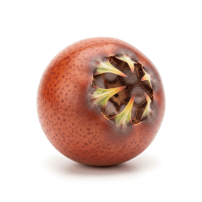 High quality studio photograph of a single Medlar from the fruits taxonomy