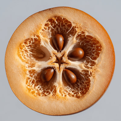 A close-up image showing a cross-section of the Medlar, belonging to the fruits taxonomy
