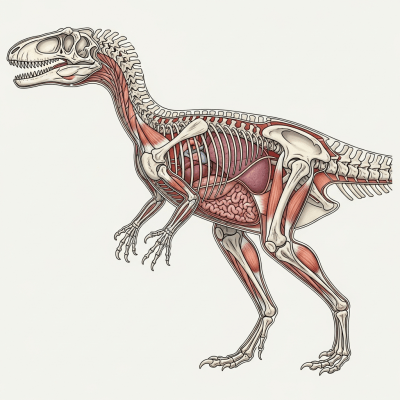 Detailed anatomical cross-section illustration of a Megaraptor