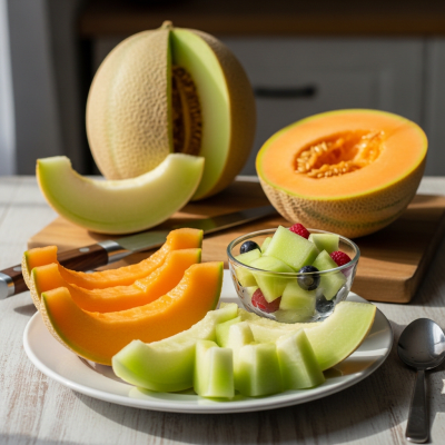Image of the Melon, part of the fruits taxonomy, prepared or used in a typical culinary context