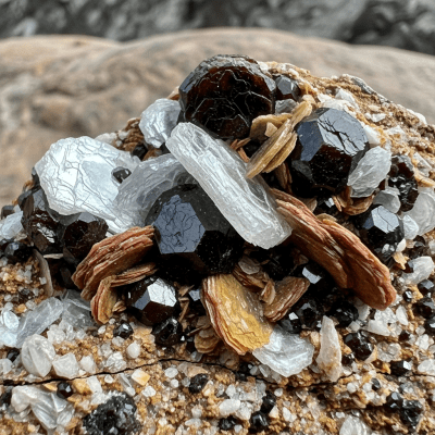 Naturalistic scene featuring Mica in its typical geological environment, as categorized by minerals
