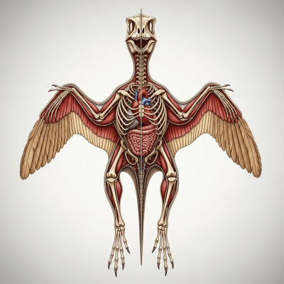 Detailed anatomical cross-section illustration of a Microraptor