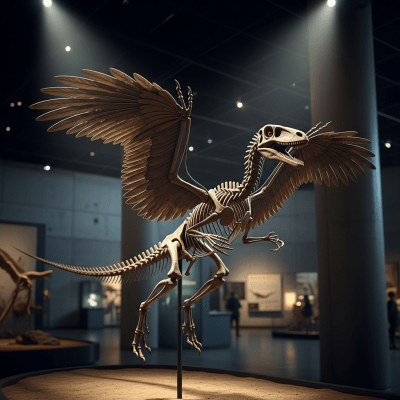 Museum exhibit style rendering of a single Microraptor