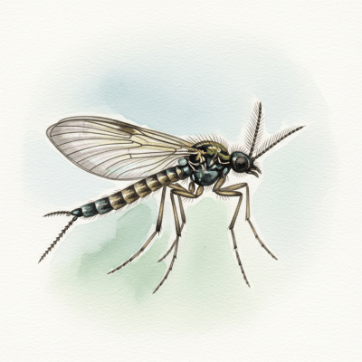 Artistic depiction of a single Midge, belonging to the taxonomy insects