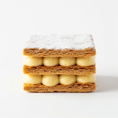 High quality studio photograph of a Mille-feuille from the cake taxonomy