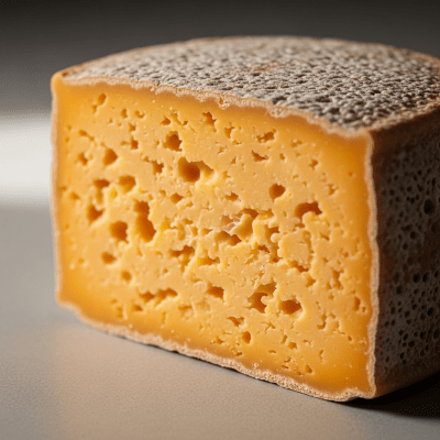 Close-up cross-sectional view of a Mimolette, showing its internal texture and structure