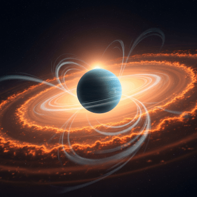 Realistic rendering of a Mini-Neptune, shown in a simulated planetary formation environment