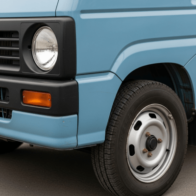 Close-up photograph focusing on distinctive details of a Mini Truck from the trucks taxonomy