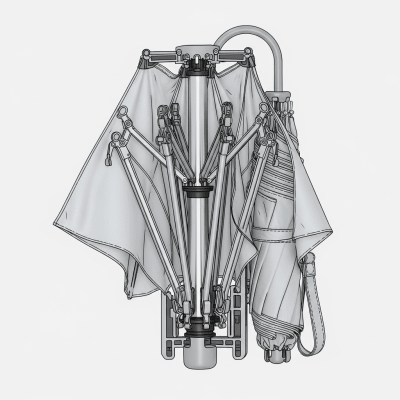 Detailed cross-sectional illustration of a Mini Umbrella, showing the internal structure such as ribs, shaft, and canopy fabric