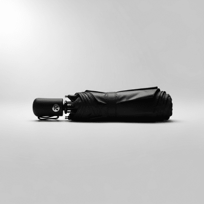 A minimalist side profile silhouette of a closed Mini Umbrella, set against a light grey background