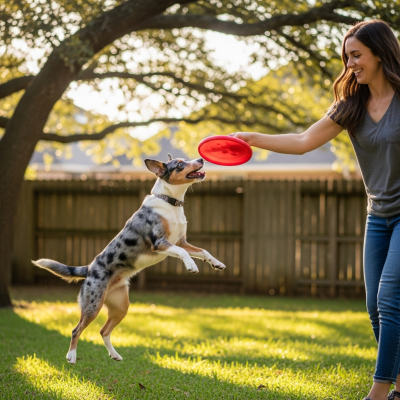 Image of a Miniature American Shepherd interacting with humans in a typical cultural or domestic setting