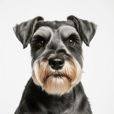High quality studio photograph of a single Miniature Schnauzer