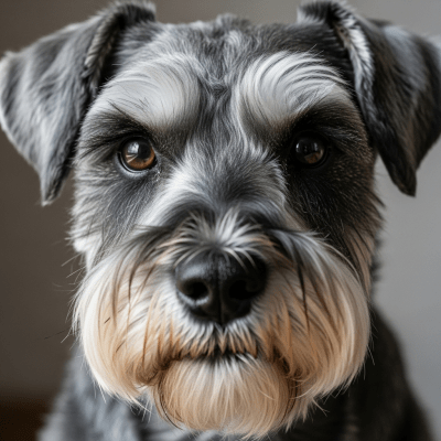 Close-up photograph of the face of a Miniature Schnauzer