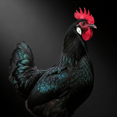 Editorial-style portrait of a Minorca from the chicken taxonomy.