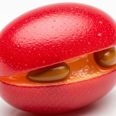 A detailed macro close-up of the surface texture of a fresh Miracle Berry