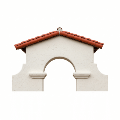 High quality, studio-style photograph of a single Mission Revival from the architecture taxonomy