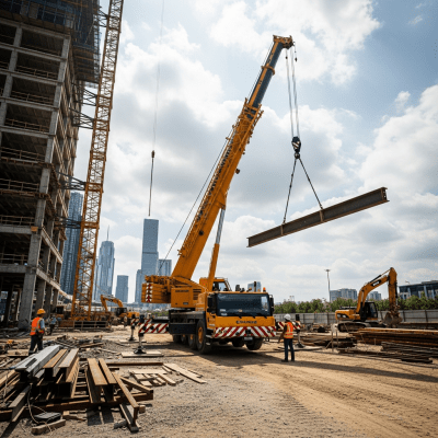 Photorealistic image of a Mobile Crane Truck (trucks) in its typical working environment