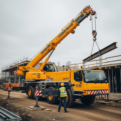 Image of a Mobile Crane Truck (trucks) being used by people in a real-world scenario