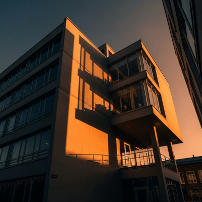 Dramatic, editorial-style image of Modernism from the architecture taxonomy, captured from a low angle to emphasize grandeur and form.