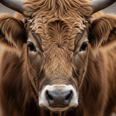 Close-up photograph of the head and face of a Mongolian cattle (various local ecotypes), focusing on distinctive features such as eyes, ears, and fur texture