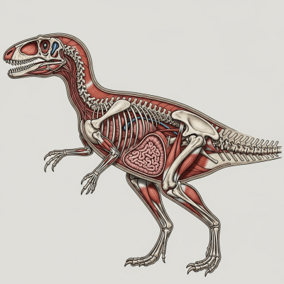 Detailed anatomical cross-section illustration of a Mononykus