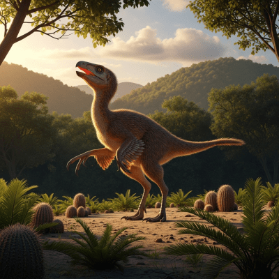 Realistic depiction of a Mononykus in its prehistoric natural environment