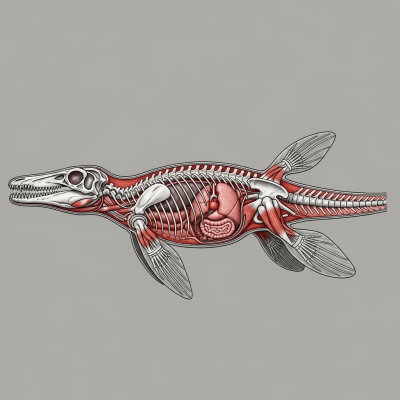 Detailed anatomical cross-section illustration of a Mosasaurus