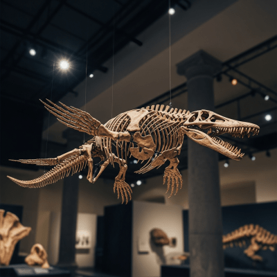 Museum exhibit style rendering of a single Mosasaurus