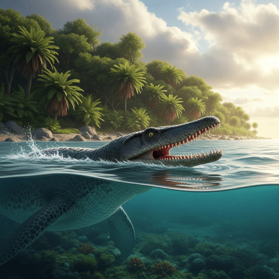 Realistic depiction of a Mosasaurus in its prehistoric natural environment