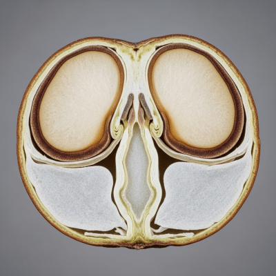 A cross-sectional view of a single Moth Bean (beans), sliced cleanly to reveal its internal structure and composition